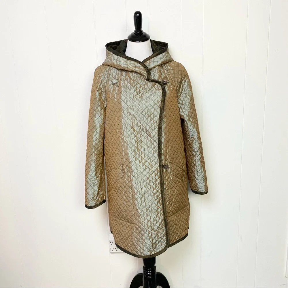 Mycra Pac One‎ Womens Sz P Quilted Brown Gold Metallic Reversible Rain Coat